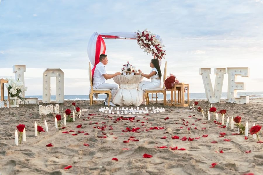 Say Yes by the Fire — a Beachin' Bob's beach setup